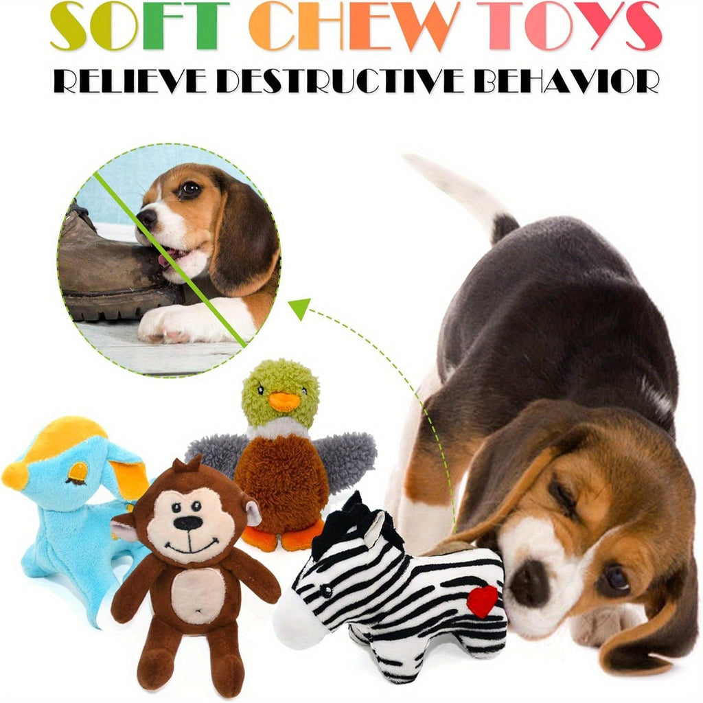 12-Pack Squeaky Stuffed Animal Dog Toys Plush Puppy Toys for Small and Medium Dogs - Soft Chew Teething Toys with Gift Box: Fox, Tiger, Rabbit, Panda & More