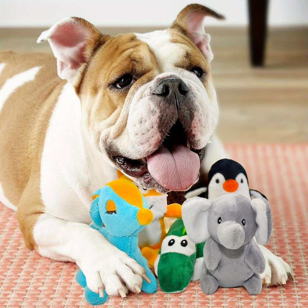 12-Pack Squeaky Stuffed Animal Dog Toys Plush Puppy Toys for Small and Medium Dogs - Soft Chew Teething Toys with Gift Box: Fox, Tiger, Rabbit, Panda & More