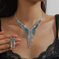 Crystal Rhinestone and Green Synthetic Gemstone Jewelry Set for Women – Elegant 2-Piece Necklace and Earrings Set, Opulent Bridal Wedding Party Prom Jewelry Gift for Her Special Occasions