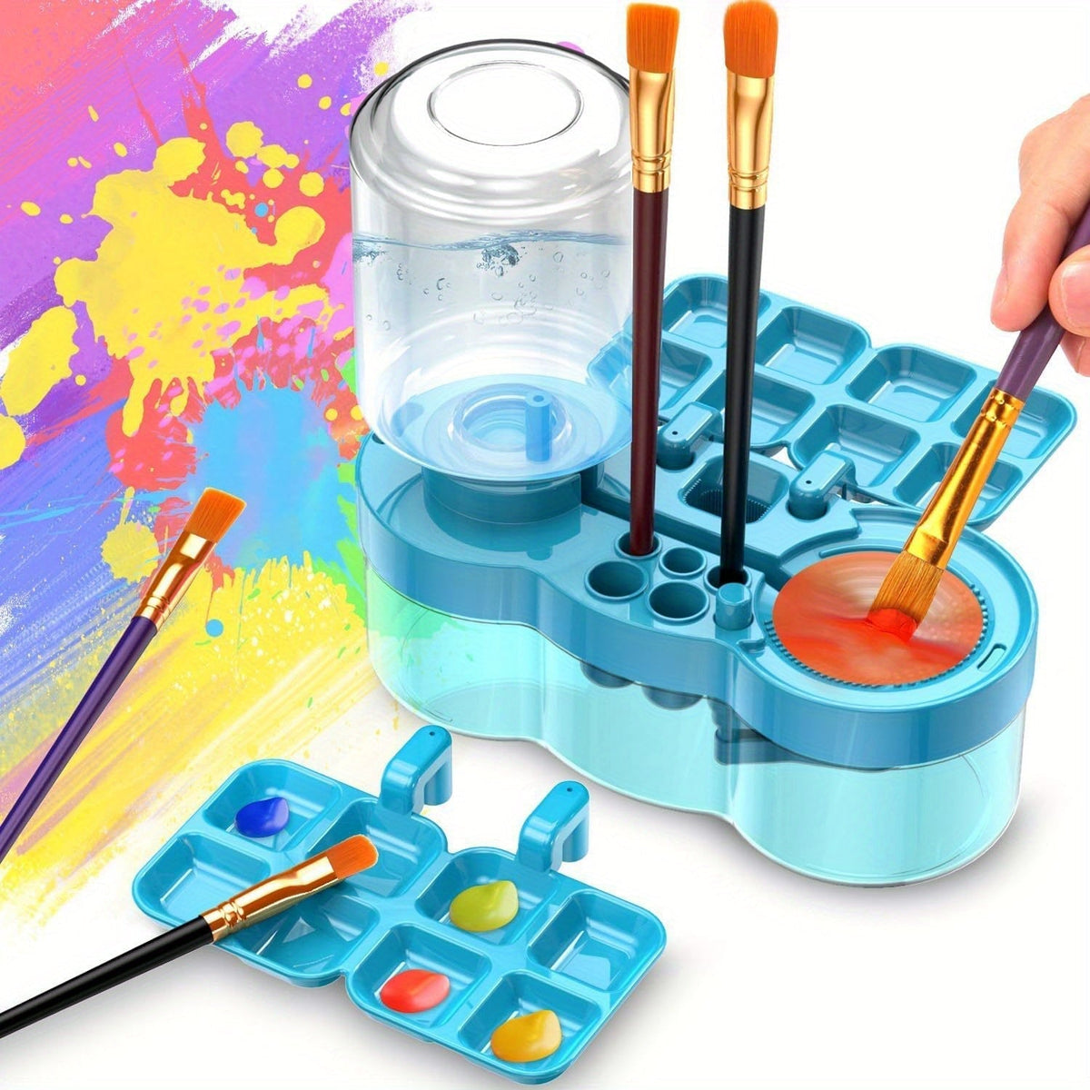 6-in-1 Upgraded Paint Brush Cleaner with Paint Tray, Drain, Brush Holder, and Water Circulation Cleaning Tool for Acrylic, Watercolor, and Water-Based Paints - Artist Painting Supplies (Blue/Purple)