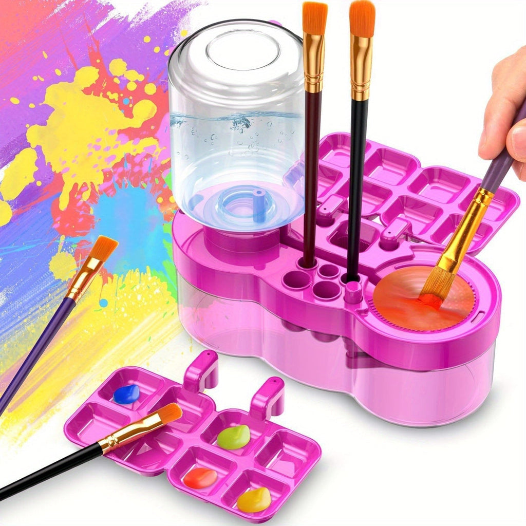 6-in-1 Upgraded Paint Brush Cleaner with Paint Tray, Drain, Brush Holder, and Water Circulation Cleaning Tool for Acrylic, Watercolor, and Water-Based Paints - Artist Painting Supplies (Blue/Purple)