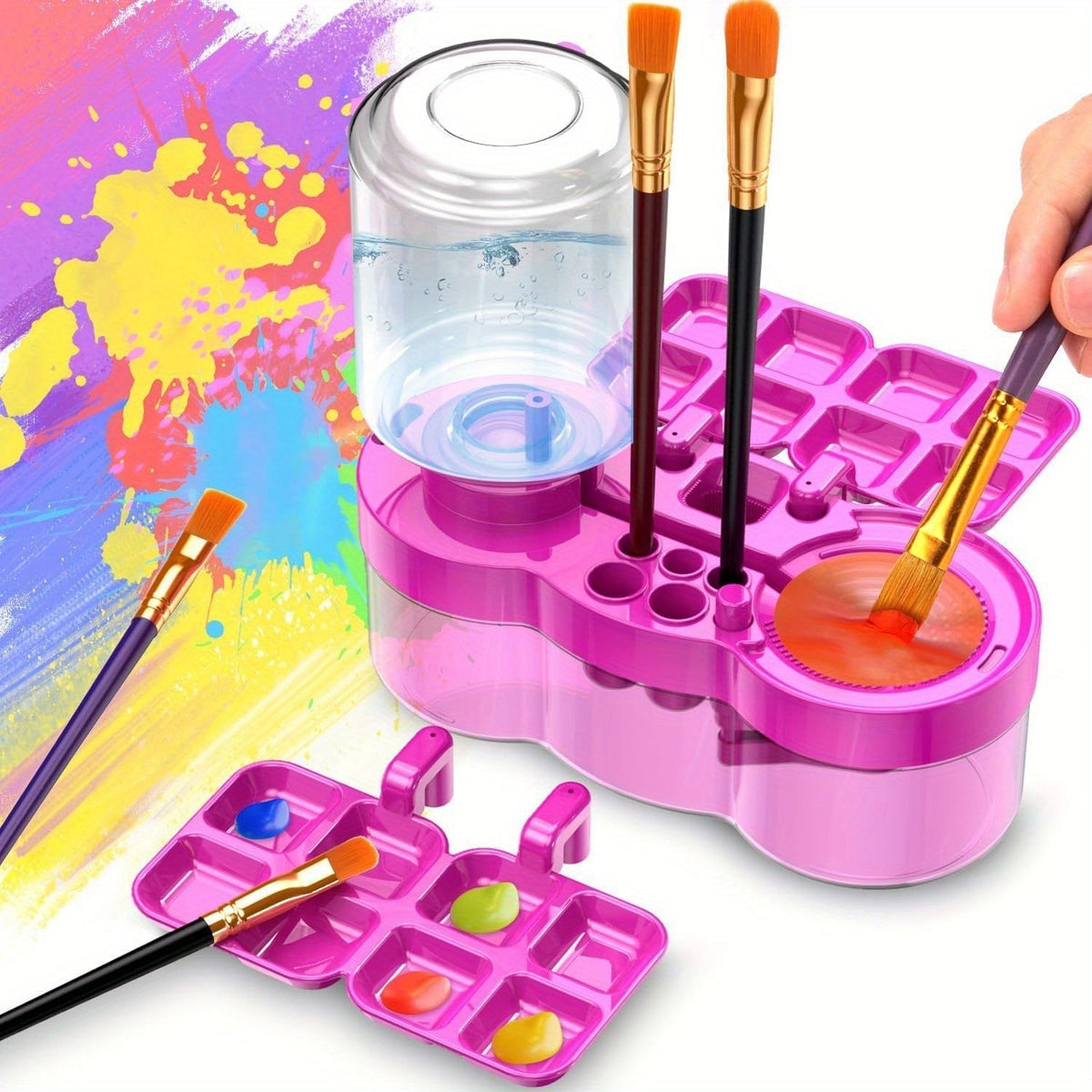 6-in-1 Upgraded Paint Brush Cleaner with Paint Tray, Drain, Brush Holder, and Water Circulation Cleaning Tool for Acrylic, Watercolor, and Water-Based Paints - Artist Painting Supplies (Blue/Purple)