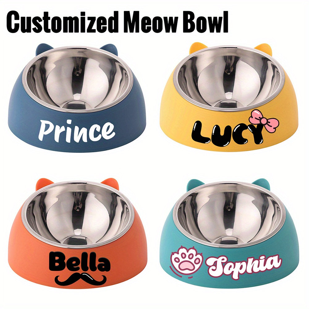Personalized Stainless Steel Tilted Pet Bowl for Cats and Dogs, Custom Name, Ergonomic Neck Protection Food and Water Bowl, Great Gift for Small, Medium, and Large Pets