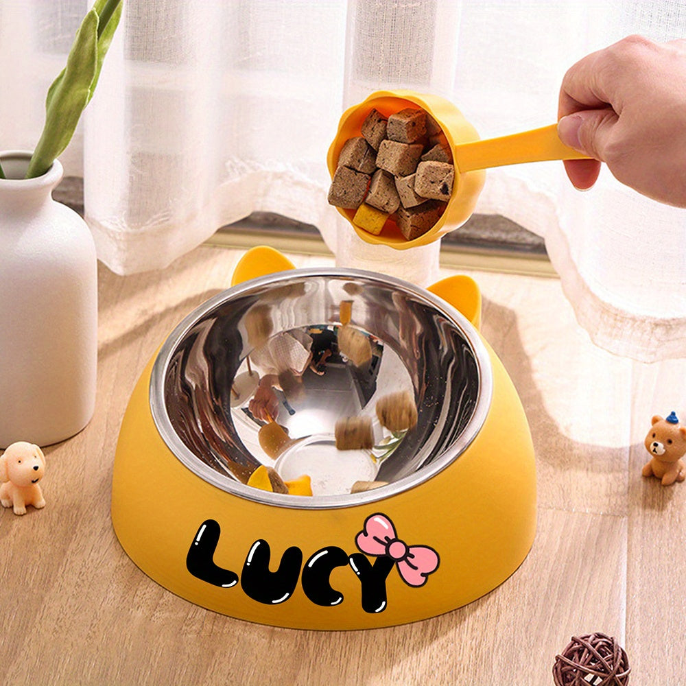 Personalized Stainless Steel Tilted Pet Bowl for Cats and Dogs, Custom Name, Ergonomic Neck Protection Food and Water Bowl, Great Gift for Small, Medium, and Large Pets