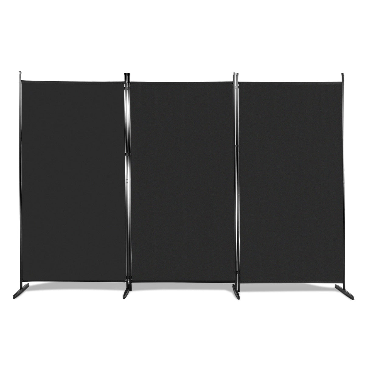6FT 3-Panel Privacy Room Divider Screen – Foldable 160GSM Polyester Fabric Heavy Duty Carbon Steel Frame for Office Bedroom & Living Room in Black