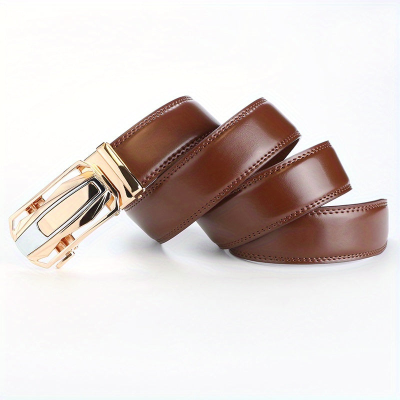 Men's Leather Ratchet Belt Set of 2, Automatic Zinc Alloy Buckle, Black and Brown, Fits 30 to 44 Inch Waist, Casual Business Dress Belt, Gift for Him