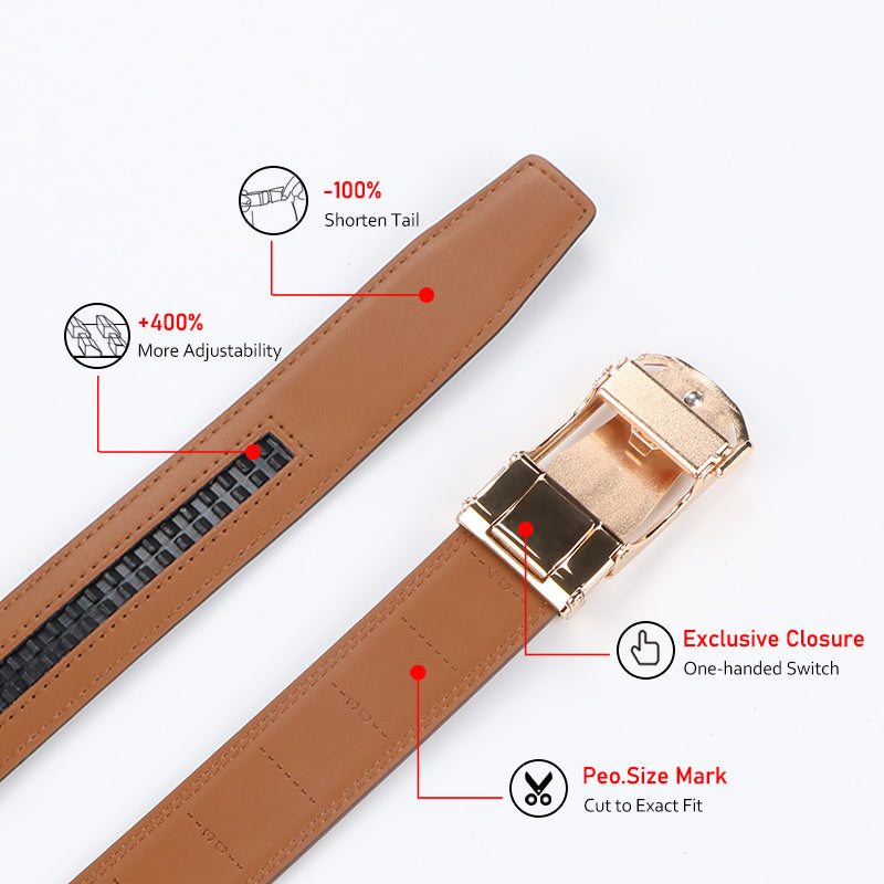 Men's Leather Ratchet Belt Set of 2, Automatic Zinc Alloy Buckle, Black and Brown, Fits 30 to 44 Inch Waist, Casual Business Dress Belt, Gift for Him