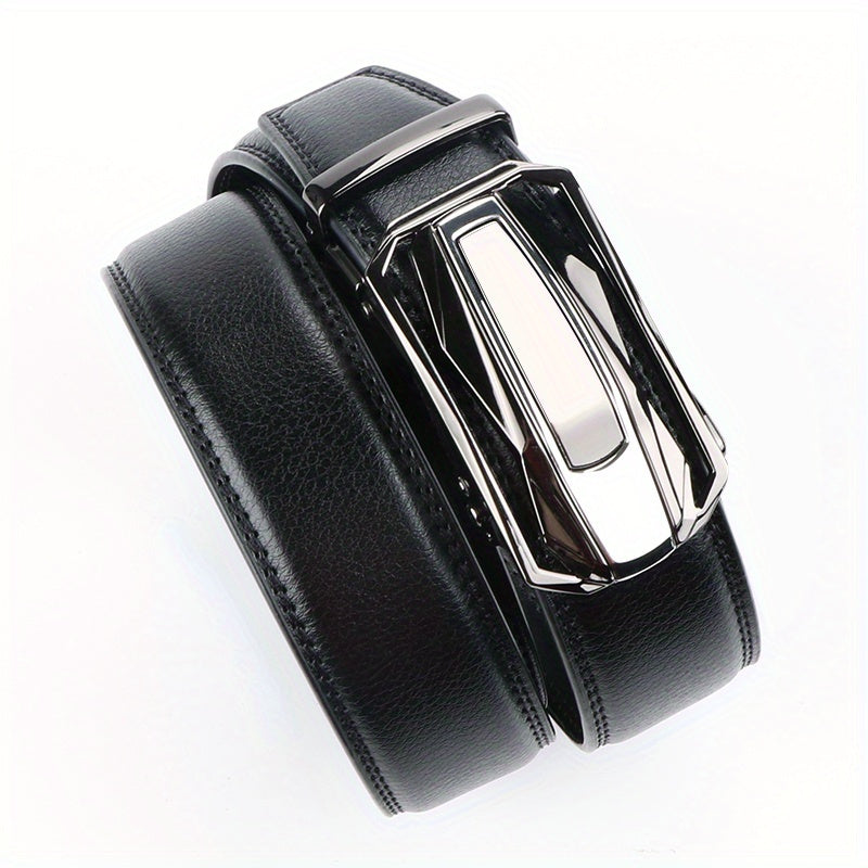 Men's Leather Ratchet Belt Set of 2, Automatic Zinc Alloy Buckle, Black and Brown, Fits 30 to 44 Inch Waist, Casual Business Dress Belt, Gift for Him