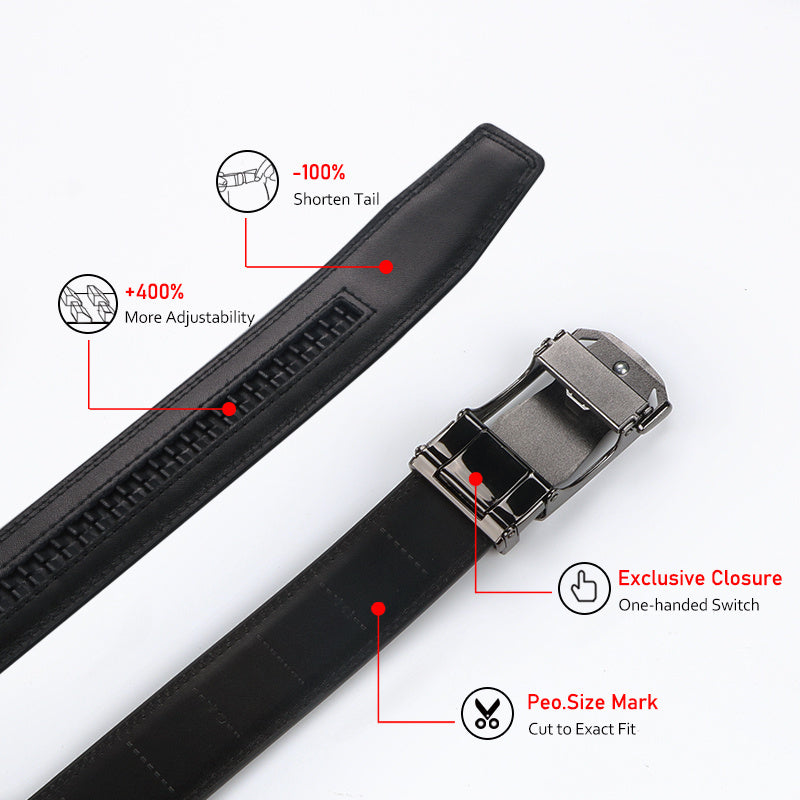 Men's Leather Ratchet Belt Set of 2, Automatic Zinc Alloy Buckle, Black and Brown, Fits 30 to 44 Inch Waist, Casual Business Dress Belt, Gift for Him