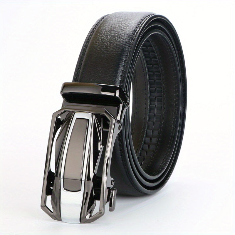 Men's Leather Ratchet Belt Set of 2, Automatic Zinc Alloy Buckle, Black and Brown, Fits 30 to 44 Inch Waist, Casual Business Dress Belt, Gift for Him