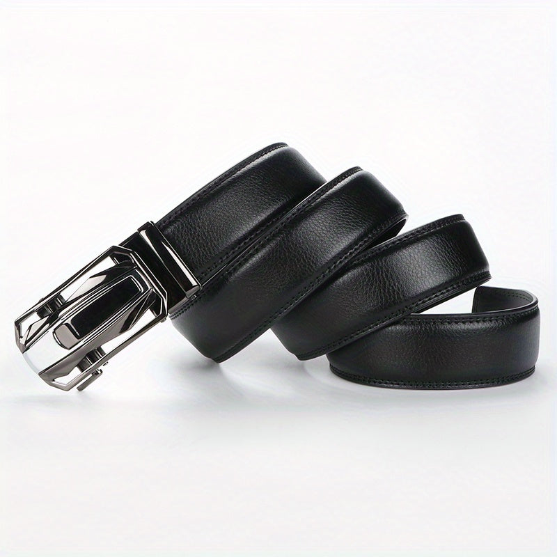 Men's Leather Ratchet Belt Set of 2, Automatic Zinc Alloy Buckle, Black and Brown, Fits 30 to 44 Inch Waist, Casual Business Dress Belt, Gift for Him