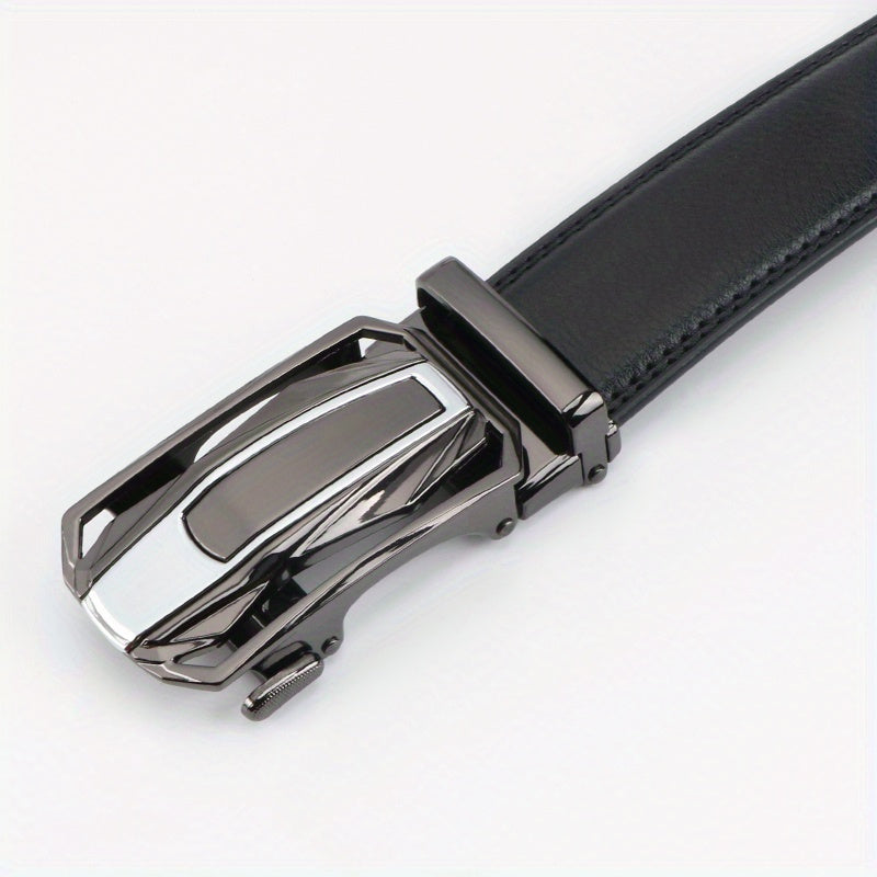 Men's Leather Ratchet Belt Set of 2, Automatic Zinc Alloy Buckle, Black and Brown, Fits 30 to 44 Inch Waist, Casual Business Dress Belt, Gift for Him