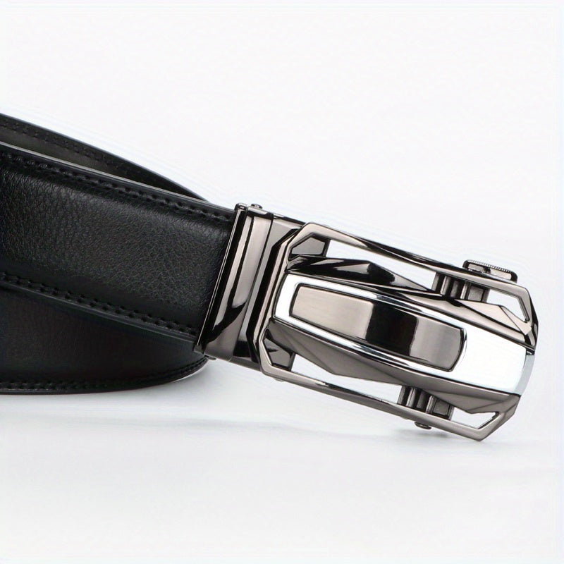 Men's Leather Ratchet Belt Set of 2, Automatic Zinc Alloy Buckle, Black and Brown, Fits 30 to 44 Inch Waist, Casual Business Dress Belt, Gift for Him