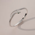 925 Sterling Silver Snake Cuff Bracelet, Adjustable, Hypoallergenic, Green Zirconia Eyes, Floral Accents, Zodiac Snake, Retro Punk Style Jewelry Gift
