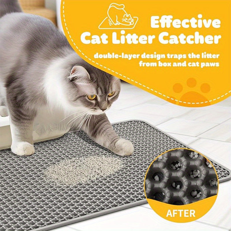 Extra Large Double-Layer Honeycomb Cat Litter Trapping Mat, Non-Slip and Washable, for Litter Boxes and Kennels
