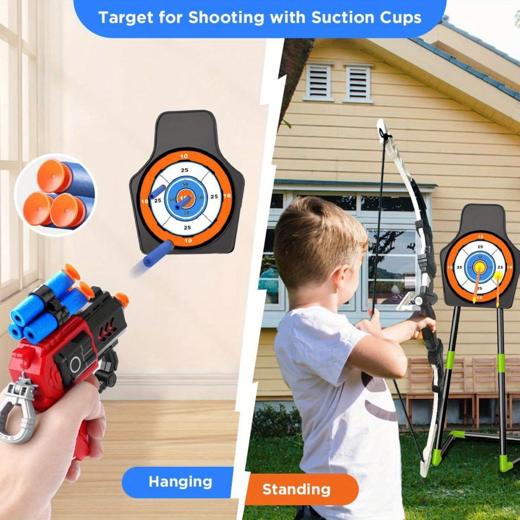 2-Pack Kids Bow & Arrow Archery Toy Set - Light-Up, Suction Cup Arrows, 29" Dart Board, Standing Target, 2 Bows, 2 Quivers, 20 Arrows - Indoor & Outdoor - Boys & Girls Ages 3+