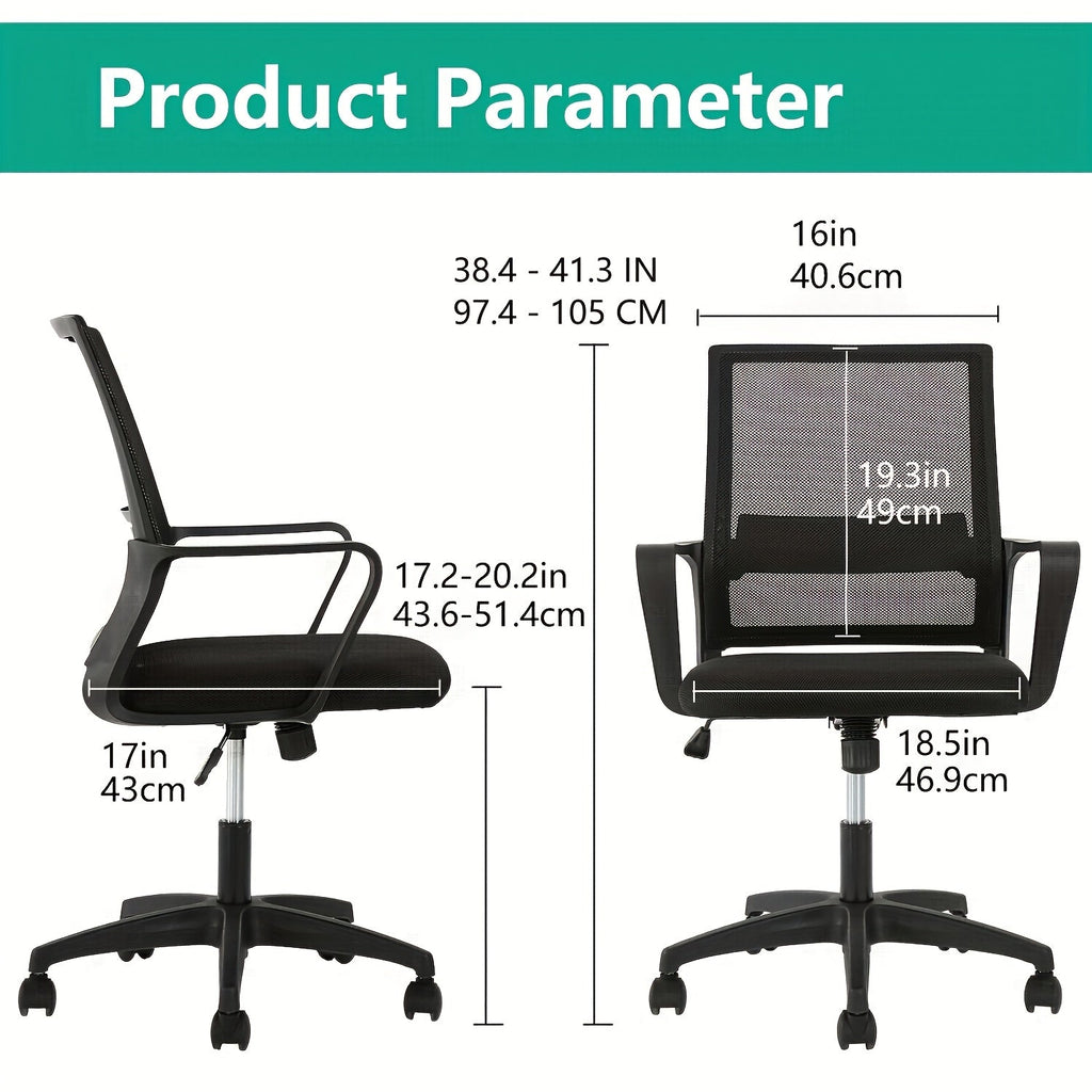 Mid-Back Ergonomic Mesh Office Chair, 360° Swivel, 5-Wheel Base, Lumbar Support Computer Desk Chair for Home Office - 250 LBS Capacity (Available in Black, Grey, Blue, White, Pink)