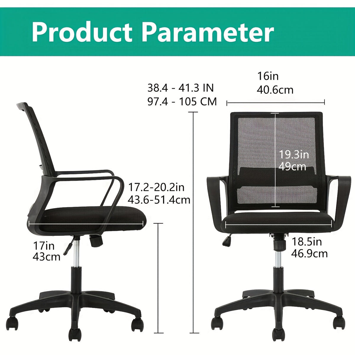 Mid-Back Ergonomic Mesh Office Chair, 360° Swivel, 5-Wheel Base, Lumbar Support Computer Desk Chair for Home Office - 250 LBS Capacity (Available in Black, Grey, Blue, White, Pink)