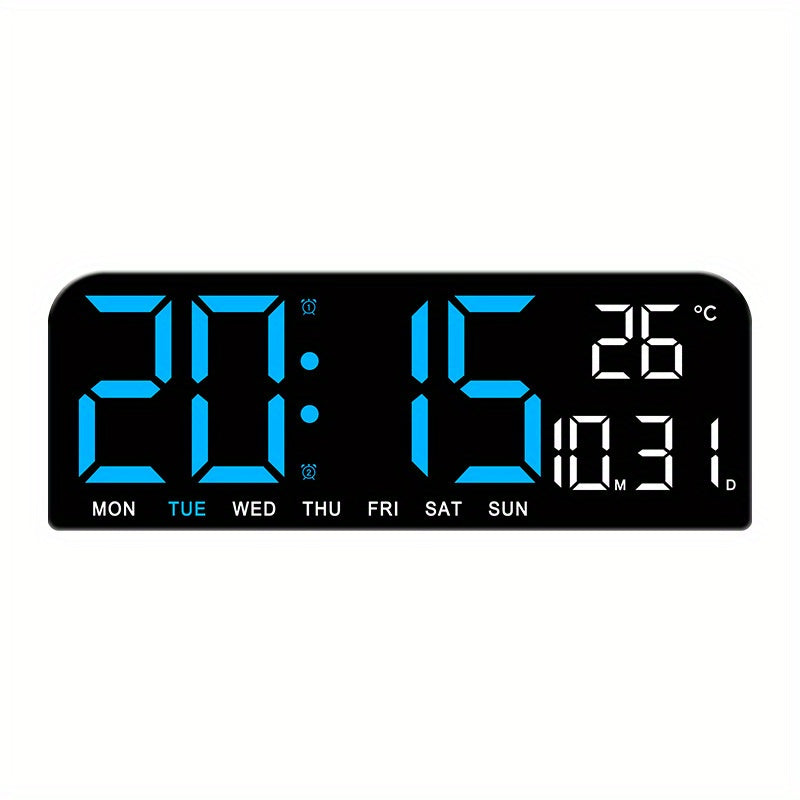 Large Screen LED Alarm Clock with Auto-Dimming and Remote Control – 15-Inch Digital Clock Displays Time, Date, Day of the Week, Temperature, and Humidity – Ideal Bedroom Bedside Clock for Seniors, Living Room, and Office Desk