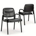 PU Leather Fixed Office Reception Guest Chair – Padded Armrests No Wheels for Waiting Room Meeting Room Desk Lobby & Salon in Black (1 or 2 Pack)