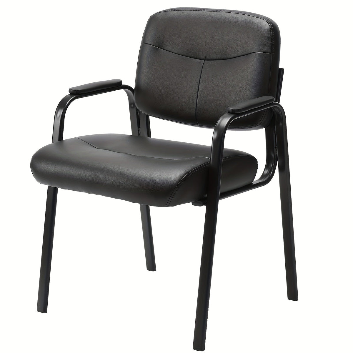 PU Leather Fixed Office Reception Guest Chair – Padded Armrests No Wheels for Waiting Room Meeting Room Desk Lobby & Salon in Black (1 or 2 Pack)