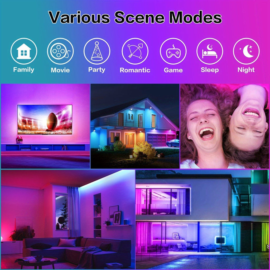 RGB LED Strip Lights Music Sync, 25FT 50FT 60FT 65FT 100FT Color Changing LED Lights with Remote & Smart APP Control, USB Powered, for Bedroom, Gaming Room, Party, Halloween, Christmas, and Home Decoration