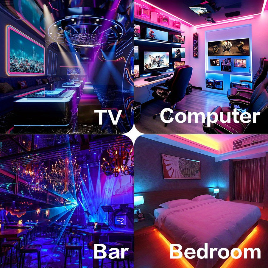RGB LED Strip Lights Music Sync, 25FT 50FT 60FT 65FT 100FT Color Changing LED Lights with Remote & Smart APP Control, USB Powered, for Bedroom, Gaming Room, Party, Halloween, Christmas, and Home Decoration