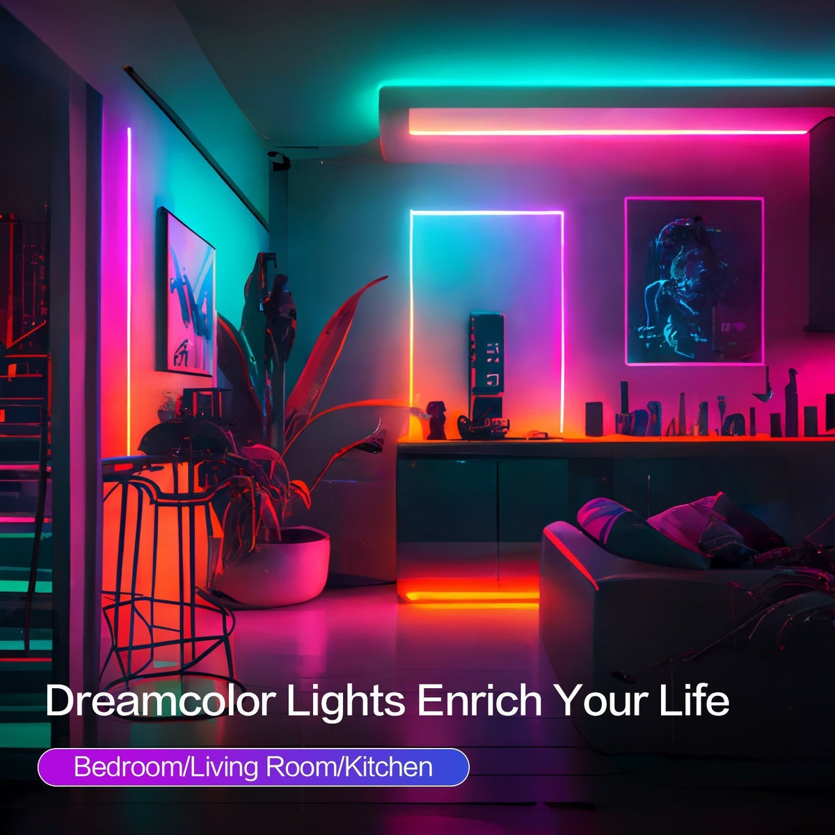 RGB LED Strip Lights Music Sync, 25FT 50FT 60FT 65FT 100FT Color Changing LED Lights with Remote & Smart APP Control, USB Powered, for Bedroom, Gaming Room, Party, Halloween, Christmas, and Home Decoration