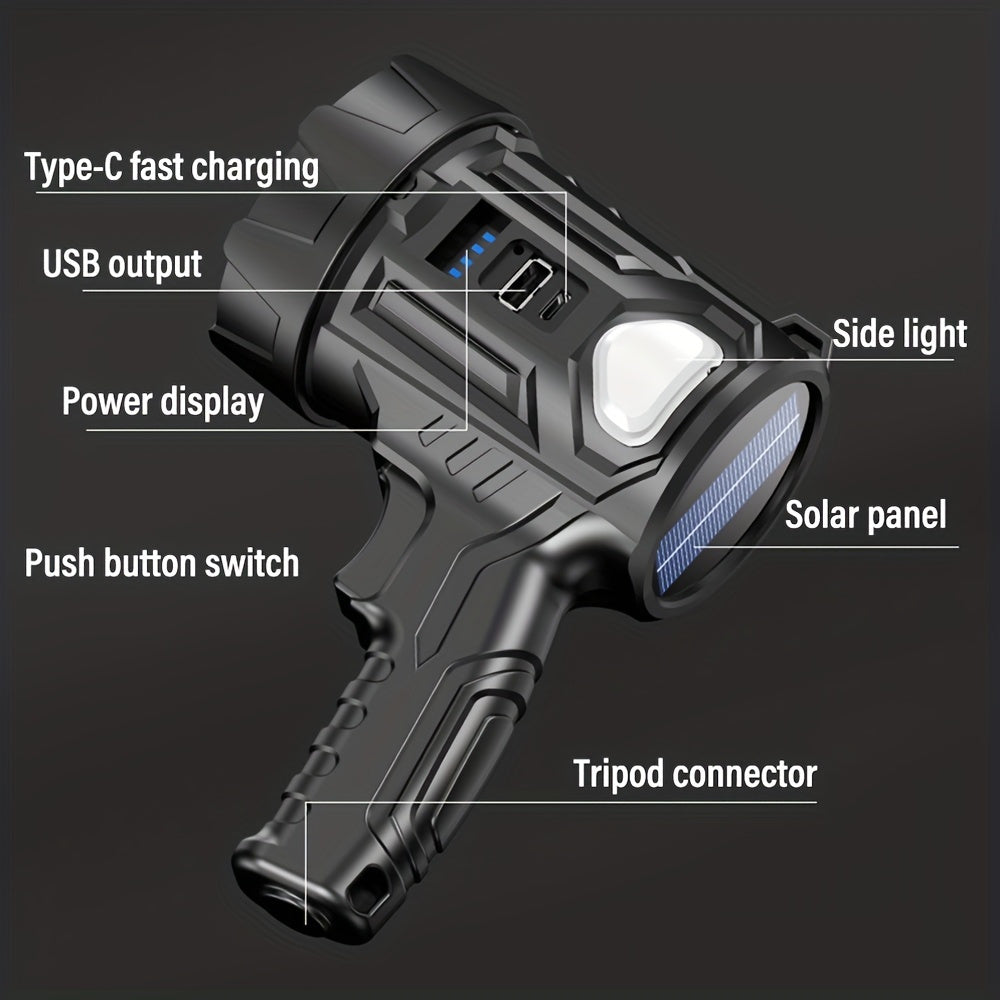 Rechargeable LED Spotlight Flashlight 2000 Lumens – 6 Modes & 3 Color Filters, 200M Range Handheld Searchlight with USB Cable for Boating, Hunting, Camping, Hiking, Emergency, and Home Lighting
