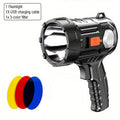Rechargeable LED Spotlight Flashlight 2000 Lumens – 6 Modes & 3 Color Filters, 200M Range Handheld Searchlight with USB Cable for Boating, Hunting, Camping, Hiking, Emergency, and Home Lighting