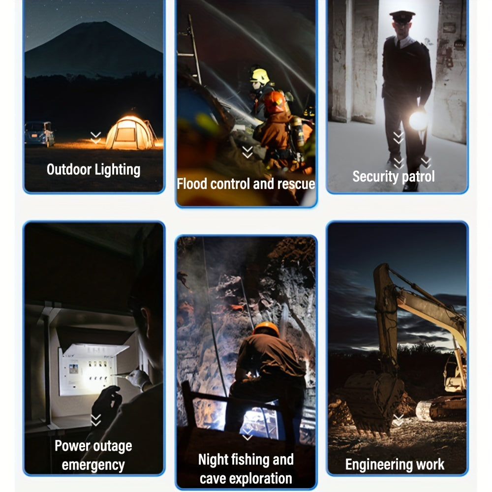 Rechargeable LED Spotlight Flashlight 2000 Lumens – 6 Modes & 3 Color Filters, 200M Range Handheld Searchlight with USB Cable for Boating, Hunting, Camping, Hiking, Emergency, and Home Lighting