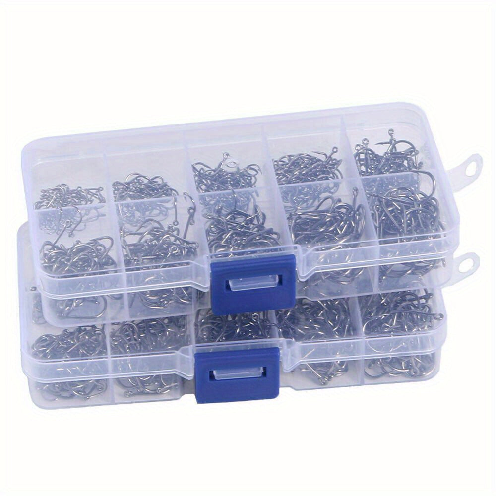 1000pcs Fish Hooks Assorted Sizes #3-#12 Carbon Steel Sharp Barbed Hooks with Portable Storage Box, Freshwater & Saltwater Fishing Gear for Bass, Trout, and Carp – Black & Silver