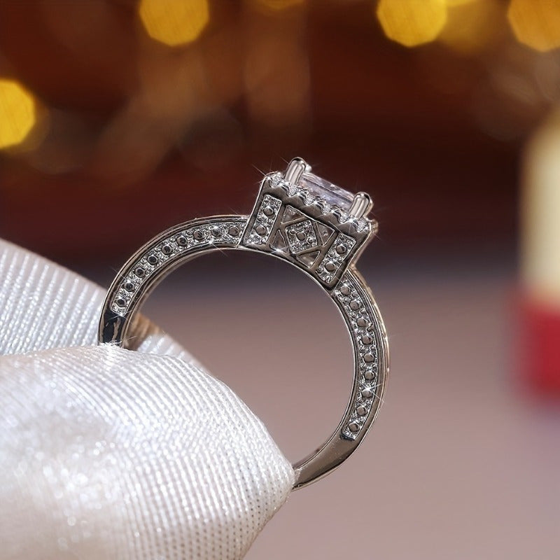 925 Sterling Silver Square Cubic Zirconia Engagement Ring for Women – Classic 4-Prong Solitaire Wedding Ring, Bridal Jewelry Gift for Her