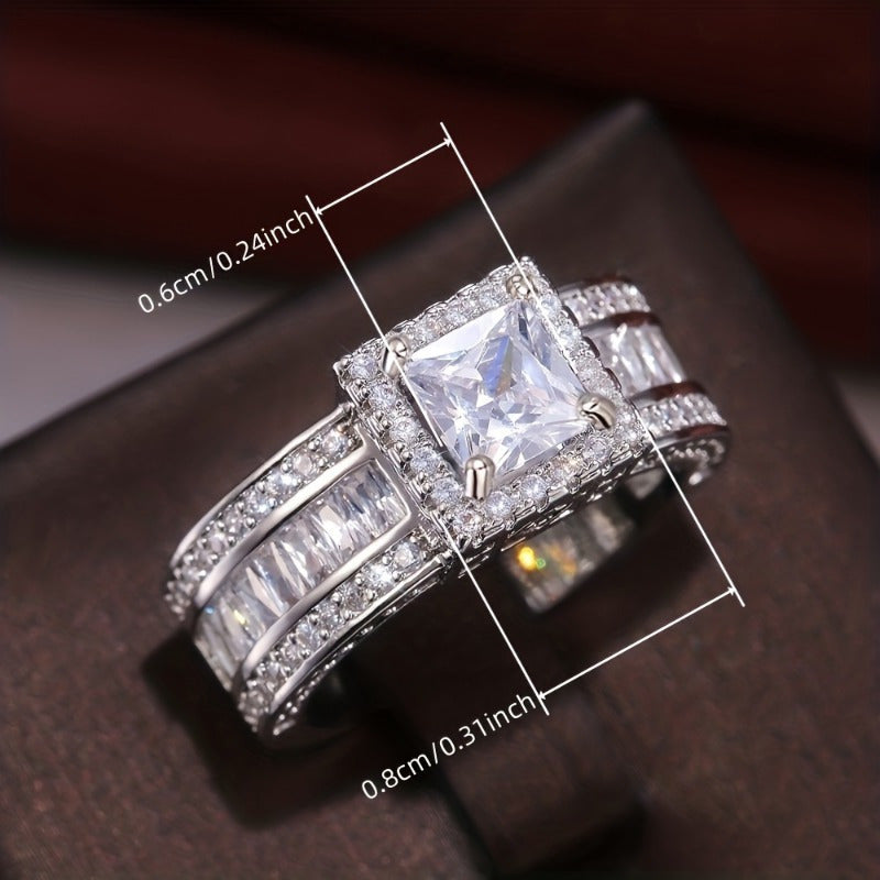 925 Sterling Silver Square Cubic Zirconia Engagement Ring for Women – Classic 4-Prong Solitaire Wedding Ring, Bridal Jewelry Gift for Her
