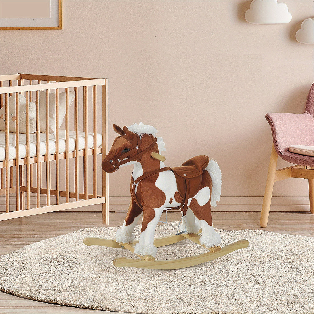 Kids Rocking Horse Ride-On Toy with Nursery Rhyme Music & Lights for Toddlers Ages 1-3, Classic Horse Rocker for Boys & Girls, Fun Indoor Ride-On for Early Development & Active Play