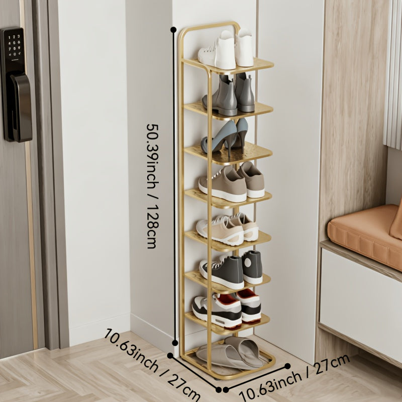 Vertical Narrow Shoe Rack for Entryway - 4, 6 & 8 Tier Slim Metal Shoe Organizer, Freestanding Corner Shoe Shelf for Front Door, Hallway & Closet - Black, White & Golden