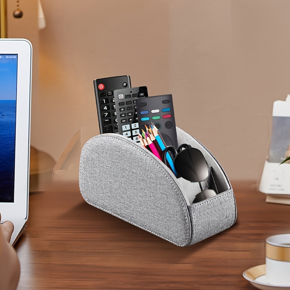 Remote Control Holder with 5 Compartments, Faux Leather Desktop Organizer Caddy for Living Room, Holds TV Remotes, Pens, Eyeglasses, Makeup Brushes, and Office Stationery, Home Decor Storage Box Accessory