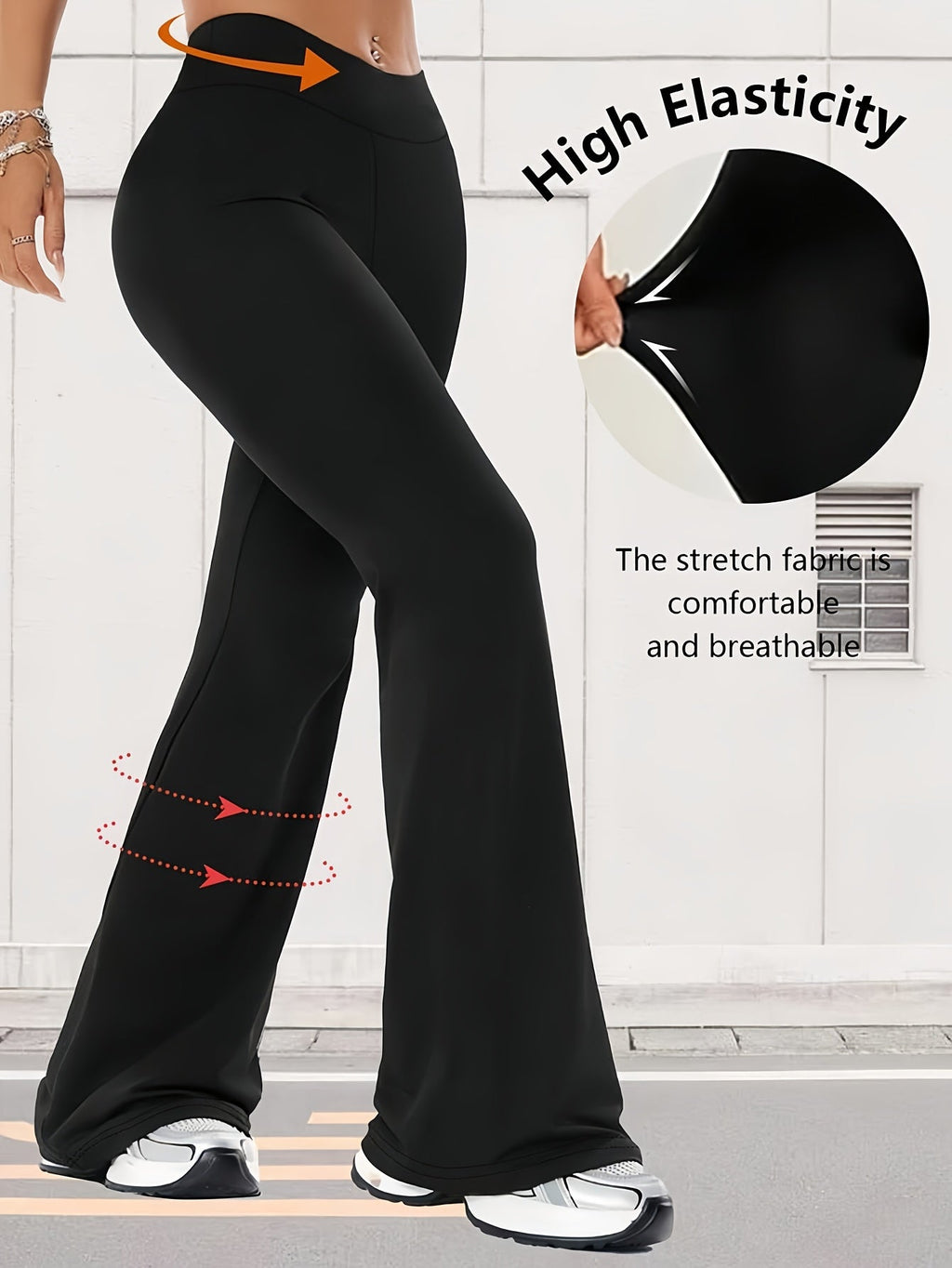 Women's 4-Piece High-Waisted Bell Bottom Flare Pants Set – Front Slit Casual Spring & Summer Outfit, Figure-Flattering Loungewear, Black & Mixed Colors, Sizes S-XXL