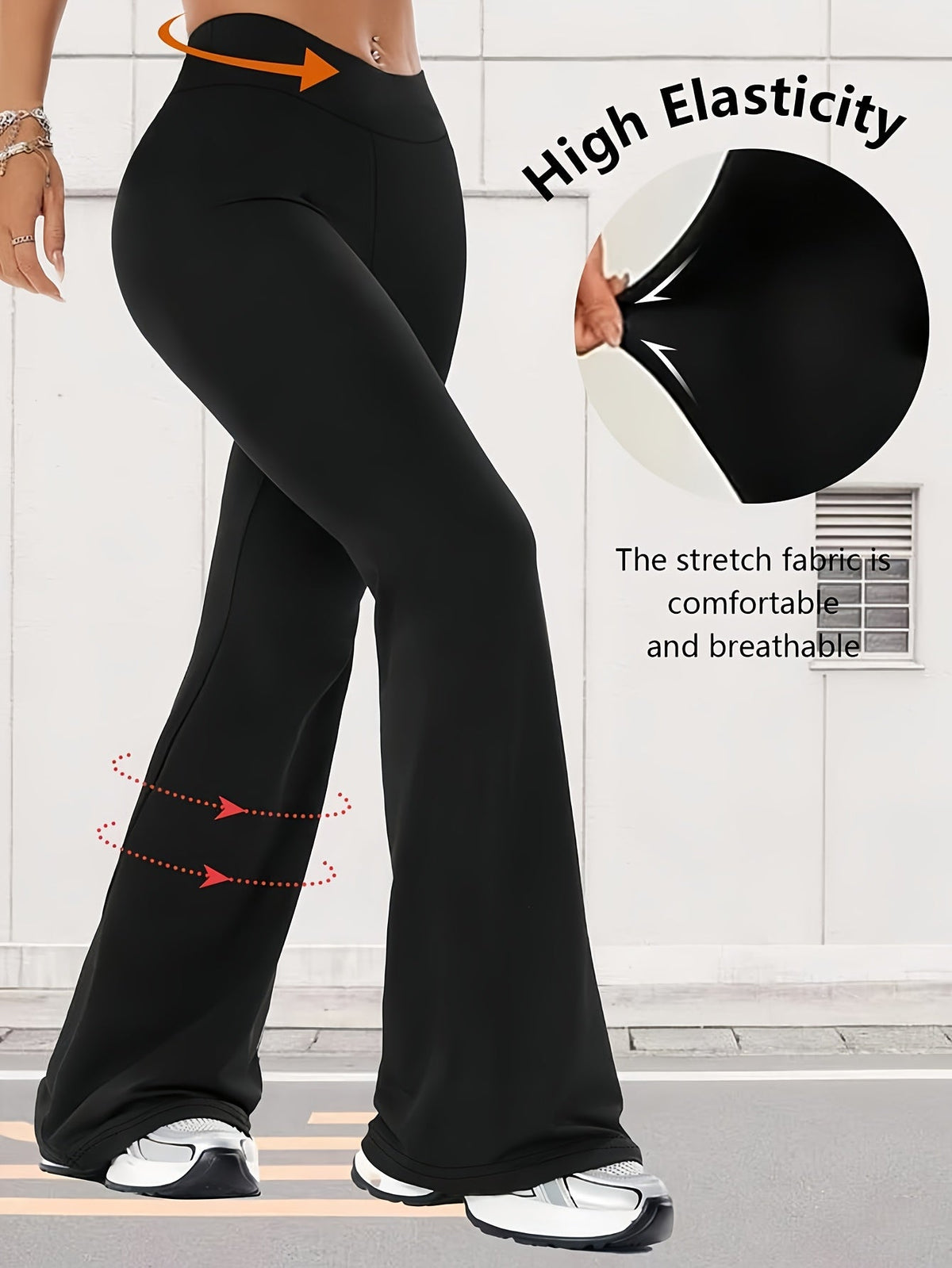 Women's 4-Piece High-Waisted Bell Bottom Flare Pants Set – Front Slit Casual Spring & Summer Outfit, Figure-Flattering Loungewear, Black & Mixed Colors, Sizes S-XXL