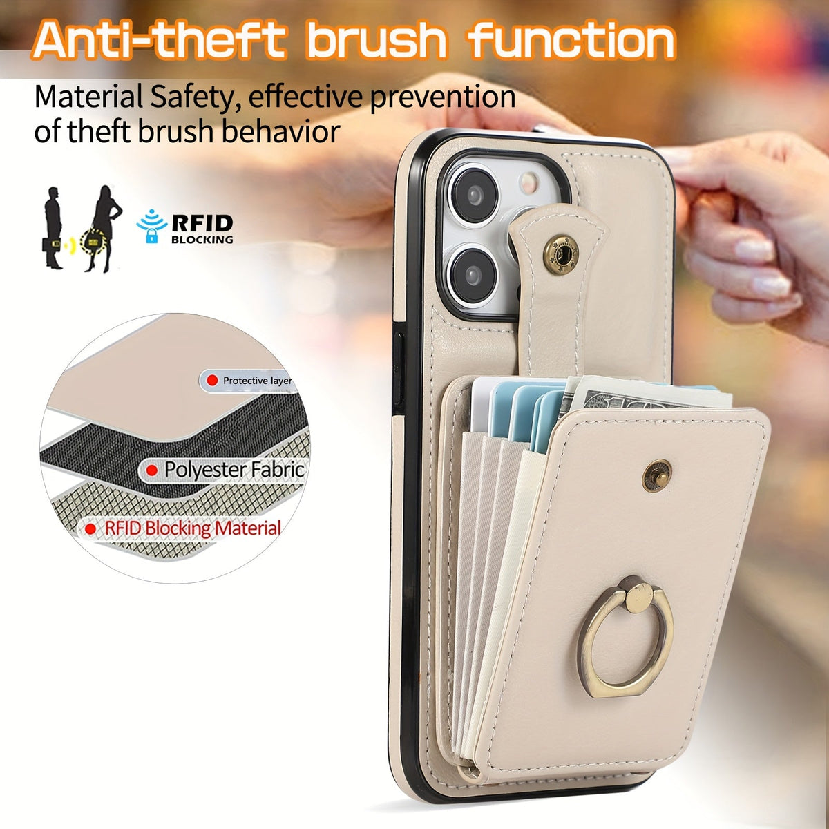 iPhone Wallet Case with Card Holder, 360° Ring Kickstand & RFID Blocking - Compatible with iPhone 6 to iPhone 18 Pro Max - Black, Off-White, Red, Rose Gold, Purple & Brown