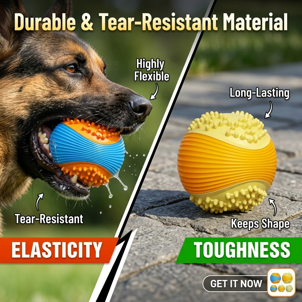 Indestructible Dog Chew Toy Ball for Aggressive Chewers – Squeaky Tough TPR Rubber Chew Ball with Dental Cleaning Grooves, Interactive Fetch Toy for Small, Medium, and Large Breed Dogs (Orange & Blue)