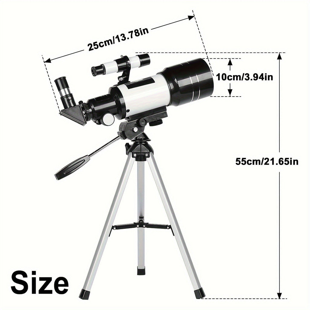 150X Portable Astronomical Telescope - 70mm Aperture, Tripod, Phone Holder, Eyepiece & Barlow Lens - Adults & Nature Education - White+Black, Blue, Black & White+Blue