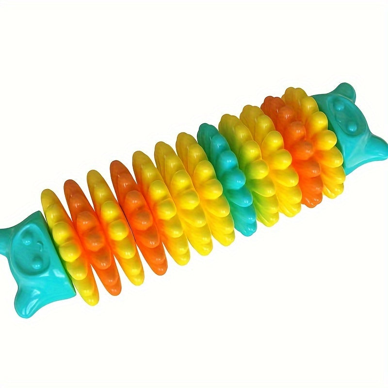 Caterpillar Natural Rubber Dog Chew Toy for Aggressive Chewers – Durable Teeth Cleaning Chew Toy with Anti-Bite Reinforced Ends, Interactive Dental Dog Toy for Medium and Large Breeds, Lake Blue/Green/Pink