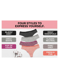 MNT 4-Pack Women's Cotton Thong Panties - Breathable Striped G-String, Soft Stretch, Low Rise - Petite M & L - Mixed Colors