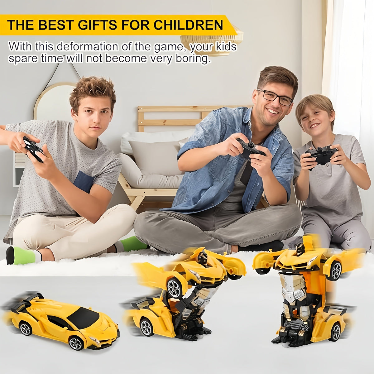 Transforming RC Stunt Car 360-Degree Drift Robot, One-Button Deformation, LED Lights, 2.4GHz Remote Control, 45M Range, Gift for Kids Ages 3+, Red Yellow Blue