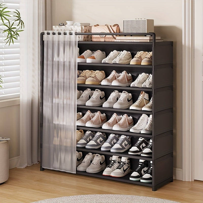 Transparent Dustproof Foldable Shoe Display Cabinet - Multi-Layer Floor-Standing Shoe Rack - Non-Slip, Easy Clean - 4 to 7 Layers, 26.77" & 33.86" - Black & White