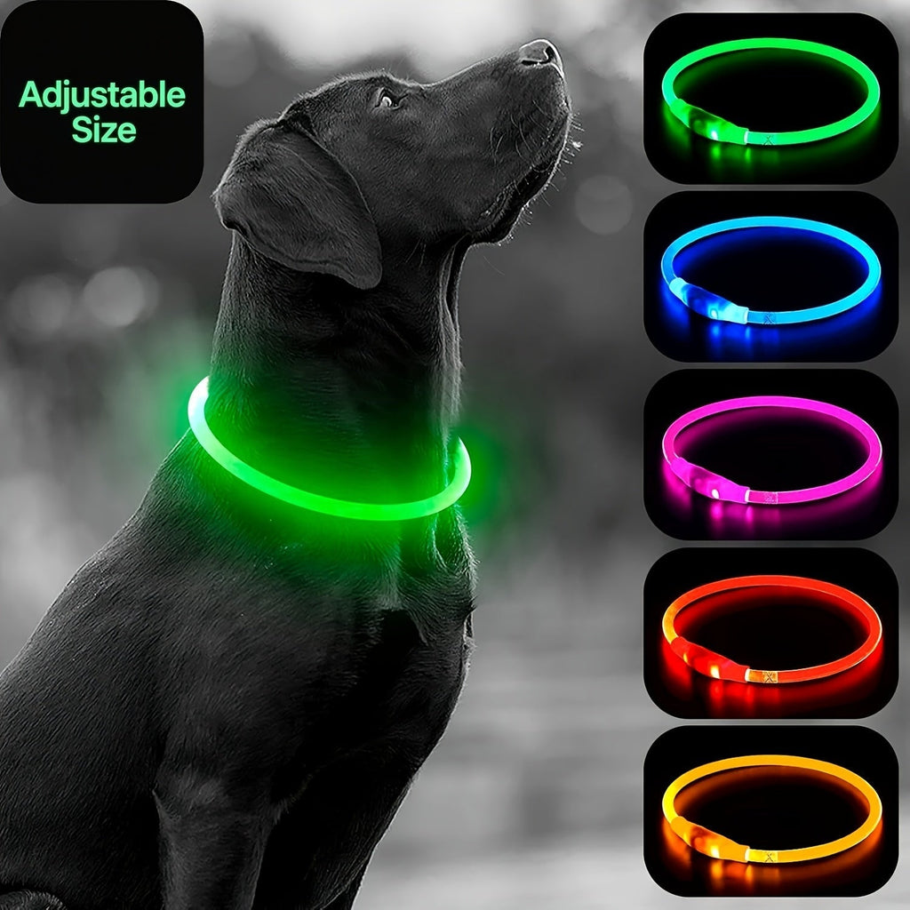 USB Rechargeable LED Dog Collar – 360° Glow Safety Collar with 3 Modes, Adjustable TPU Cuttable Collar for Small, Medium, and Large Dogs, Ideal for Night Walking, Running & Hunting