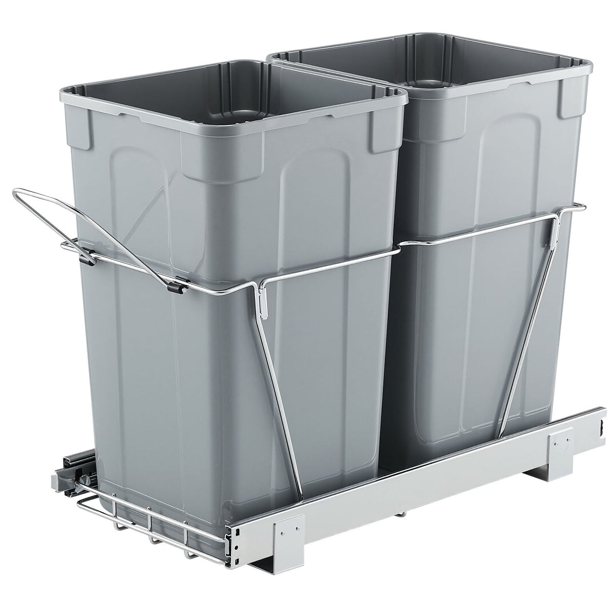 Double Pull-Out Trash Can for Kitchen Cabinets, 27+27 QT (54 QT Total), Full-Extension Steel Ball Rails, Iron Bracket, Handle, Under-Sink Garbage & Recycling Bin, Hidden Under-Cabinet Mount