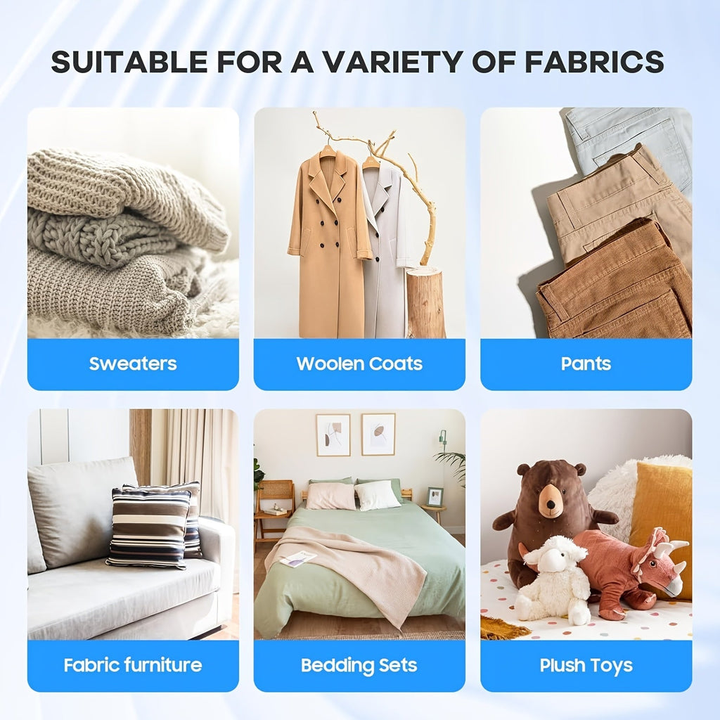 Portable Rechargeable Fabric Shaver & Lint Remover - Cleaning Brush, Spare Blade & USB Cable Included - Removes Lint Balls, Bobbles & Fuzz - Clothes, Furniture & Carpet - White