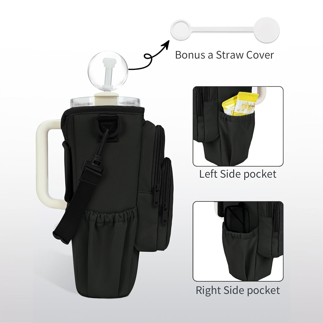 40oz Insulated Water Bottle Sling Bag with Straw Lid & Handle – Hands-Free Carrier with Phone Pocket, Zippered Compartments, and Adjustable Strap for Dog Walking, Gym, Travel, Outdoor, Men, and Women
